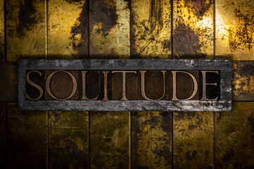 Solitude text on vintage textured grunge copper and gold background