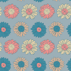 Fototapeta premium Colorful Seamless Vector Pattern with Hand drawn flowers - for fabrics, clothing, holidays, packaging paper, decoration.