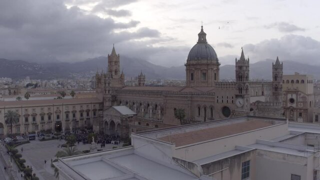 Aerial footage drone view of Palermo skyline in cloudy day in Sicily Italy// no video editing
