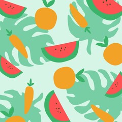 modern abstract tropical fruit and tropical leaf pattern background