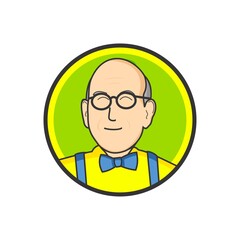 old man illustration badges with kind face expression