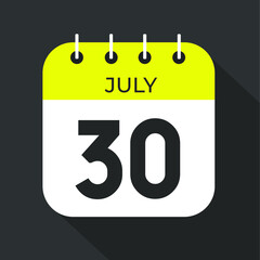 July day 30 Number thirty on a white paper with yellow color border on a black background vector.
