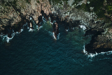 Aerial view of cliffs by the sea