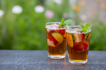 Traditional english cocktail of pimms and lemonade