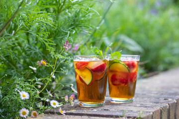 Traditional english cocktail of pimms and lemonade