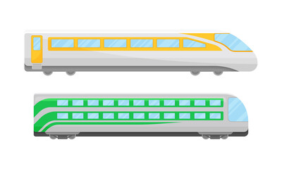 Railroad Car or Railway Wagon as Railroad Vehicle for Carrying Passengers Vector Set
