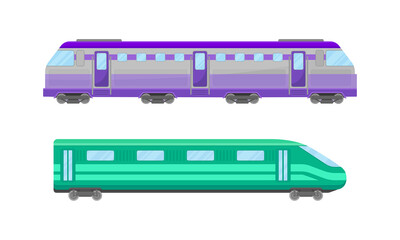 Railroad Car or Railway Wagon as Railroad Vehicle for Carrying Passengers Vector Set