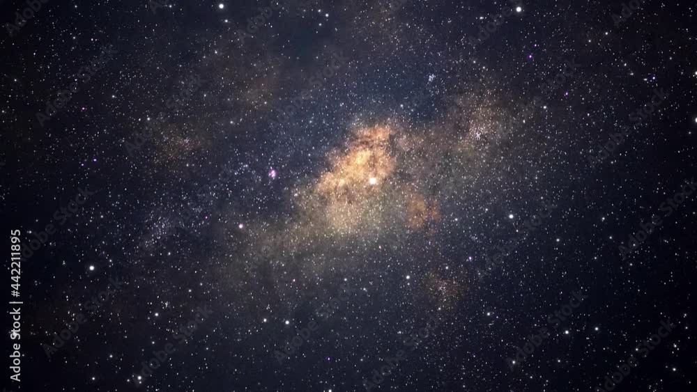 Wall mural slow flight to a distant glowing galaxy through many stars and constellations. billions of stars in 