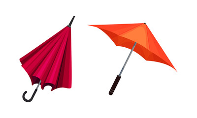 Open Umbrella as Waterproof Protective Accessory for Rainy Weather Vector Set