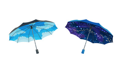 Open Umbrella as Waterproof Protective Accessory for Rainy Weather Vector Set
