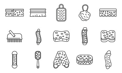 Wisp washcloth icons set outline vector. Bathroom wash fiber