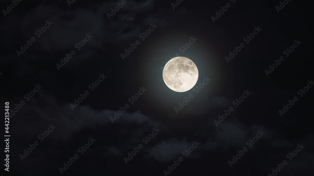 Wall mural full bright moon with clouds. night view of full moon bright in the sky with clouds below