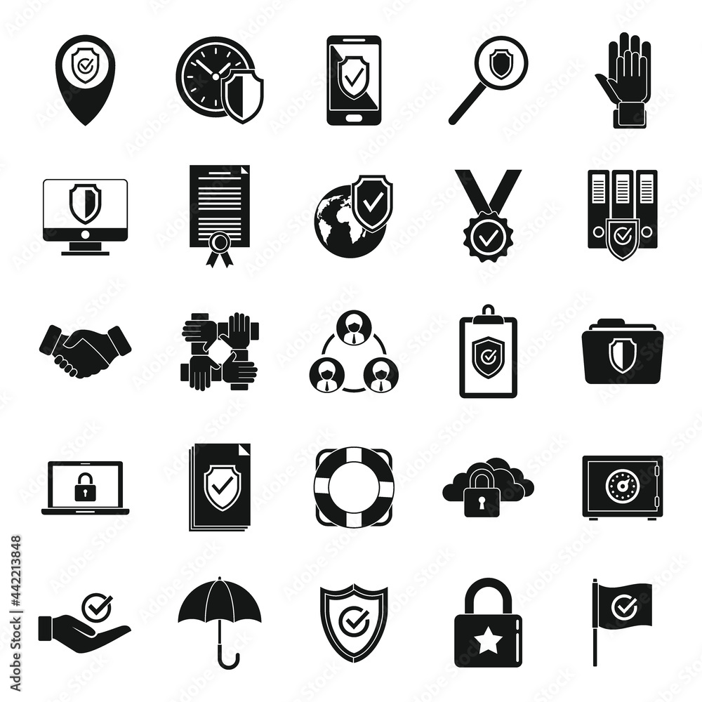 Poster customer reliability icons set simple vector. social principles
