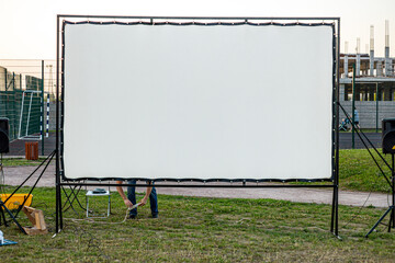 an outdoor movie screen for showing videos outdoors. ready-made mockup template.
