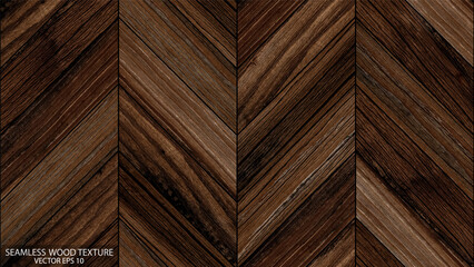 Seamless parquet floor with a chevron pattern. Brown wooden background, EPS 10 vector. Old wood texture.