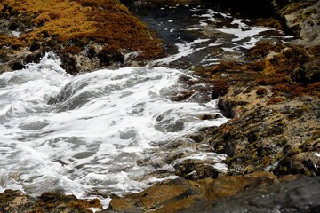 yhe waves crashing on the rocks