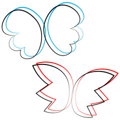 Single element Wings. Draw illustration in black and red, blue