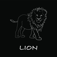 Vector illustration of a white lion's silhouette in a luxurious and classic style on black background. Heraldic sign in the form of a lion. Template for a business or financial company