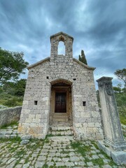 HVAR, CROATIA, APRIL 2021 - Church of Our Lady of Kruvenica in Hvar, at the island of Hvar, Croatia. The church dates back to the 15th century, possibly earlier.