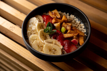 Palatable summer breakfast on a cafe terrace