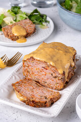 Homemade ground beef and pork meatloaf with vegetable