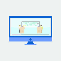 Печатьblue screen, monitor for work, business, vector illustration