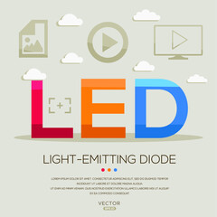 LED mean (Light-emitting diode) photography abbreviations ,letters and icons ,Vector illustration.
