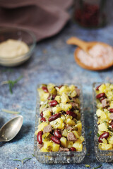 Beef and red beans salad served for dinner
