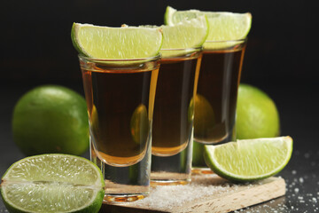 Shots with tequila with salt and lime