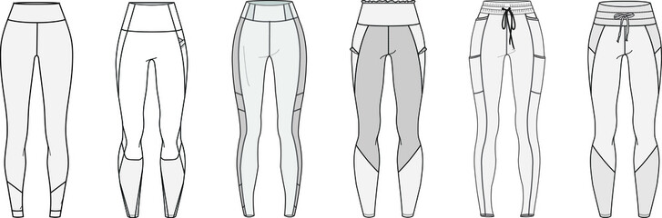 flat sketch set of leggings vector illustration. 
