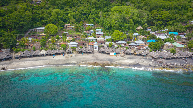 Scenic view and Traditional hut at Lamalera