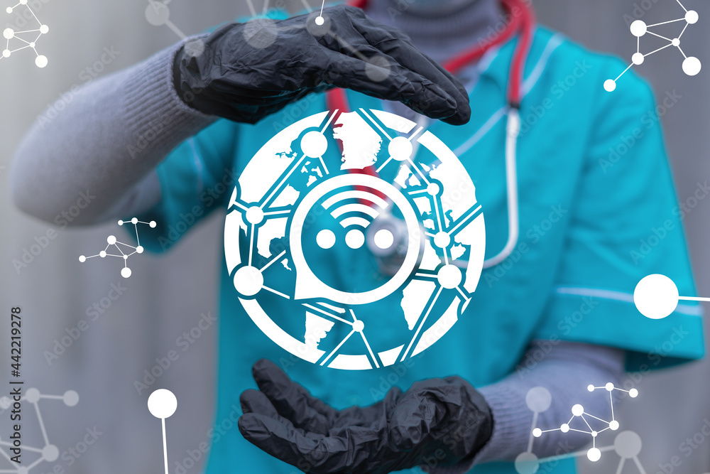 Poster medical concept of iot internet of things data connection technology.