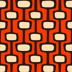Mid-century modern atomic age background in orange, cream and dark brown. Ideal for wallpaper and fabric design. Inspired by Atomic Age in Western design.