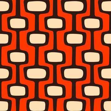 Mid-century modern atomic age background in orange, cream and dark brown. Ideal for wallpaper and fabric design. Inspired by Atomic Age in Western design.