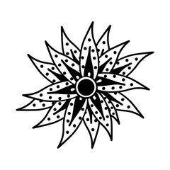 Hand drawn doodle flowers. Black and white line art.