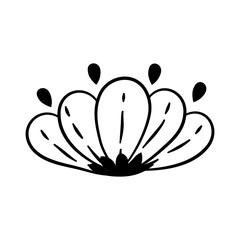Hand drawn doodle flowers. Black and white line art.
