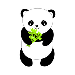 Funny little panda. Flat vector of funny little panda . Cartoon character of cute bamboo bear. Panda holdind bamboo. Graphic design for children print, sticker.
