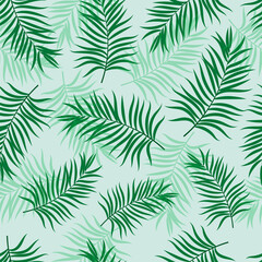 Naklejka na ściany i meble Green palm leaves seamless vector pattern
