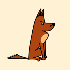 Vector illustration with a sharp serious shepherd dog in a cartoon style, an isolated element on a white background. Illustrations for pet stores, posters, prints, clothing.