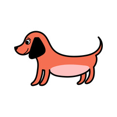 Vector illustration with a cute little Dachshund dog in a cartoon style, an isolated element on a white background. Illustrations for pet stores, posters, prints, clothing.