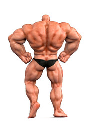 bodybuilder doing a pose number 9 in white background