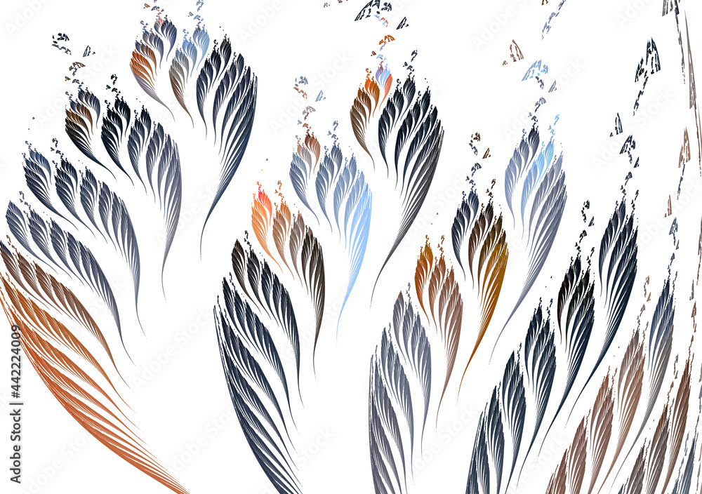 Poster abstract wavy leaves rise up and are rhythmically arranged on a white background. abstract fractal b