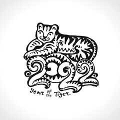 Tiger, Chinese, New, Year, 2022, Year of tiger, Zodiac symbol, head, pattern, black tiger,doodle, logo, water, black, wise, vector, design, decoration, ornament, zodiac, horoscope, fur, symbol, tiger,