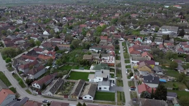 Aerial top down view of Sombor, small town in Vojvodina, neighbourhood streets and houses