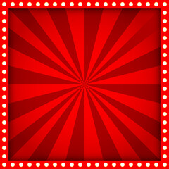 Bright red circus background template. Background with bulbs frame for carnival flyer © Alina