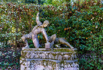 A statue depicting players of "saccomazzone" (an old wrestling game) in Boboli Gardens, beside Palazzo Pitti, Florence city center, Tuscany region, Italy