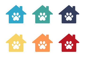 Animal paw icons set. Flat design. Vector illustration.