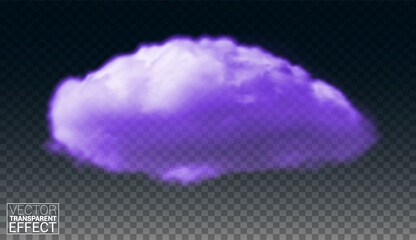 Purple cloud. Bright cloudiness, mist or smog background. Vector illustration, isolated on transparent background.