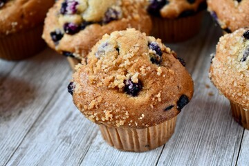 muffins on a wooden table