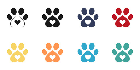 Animal paw icons set. Flat design. Vector illustration.